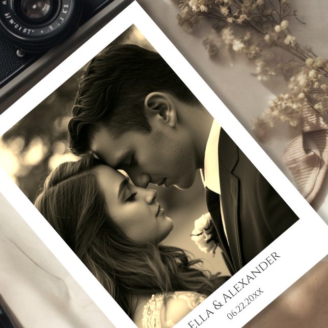 Vintage Sepia Photo Save The Date (Vintage Style Sepia Photo Overlay Save The Date)