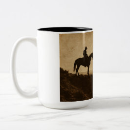Vintage Sepia Rider Mug - Old West Cowboy Coffee  Zweifarbige Tasse