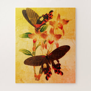 Vintage-Sepia-Schmetterlinge auf einem Blumen-Puzz Puzzle