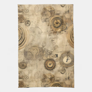 Vintage-Sepia-Steampunk-Uhren und mechanische Zahn Geschirrtuch