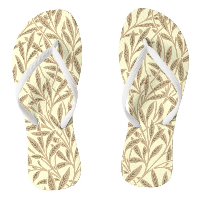Vintage Sepia Tan Willow Blätter Botanisch Flip Flops (Fußbett)