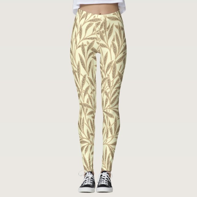 Vintage Sepia Tan Willow Blätter Botanisch Leggings (Vorderseite)