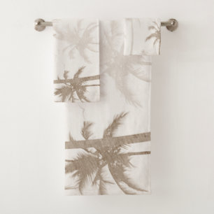 Vintage Sepia Tropical Palms Birds Badhandtuch Set