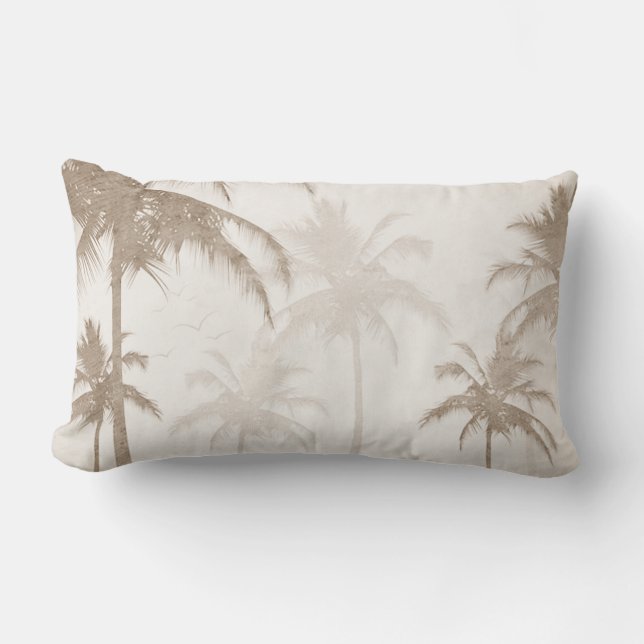 Vintage Sepia Tropical Palms Birds Lendenkissen (Vorderseite)
