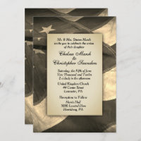 Vintage Sepia USA Flag Hochzeitseinladung