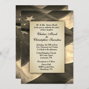 Vintage Sepia USA Flag Hochzeitseinladung Einladung
