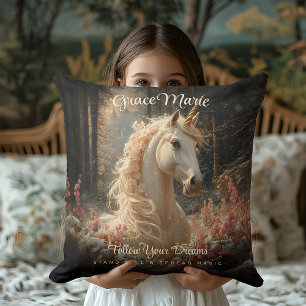 Vintage-Sepia-Wald-Einhorn-Märchenschloss-Kunst Kissen