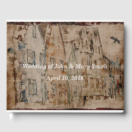 Vintage Sepia Watercolor Village Wedding anpassen Gästebuch