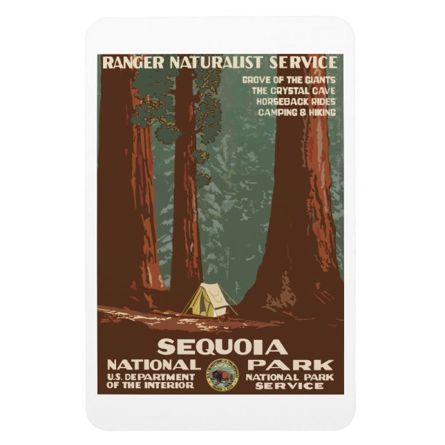 Vintage Sequoia Park CA, Touristenplakat, Magnet (Vertikal)
