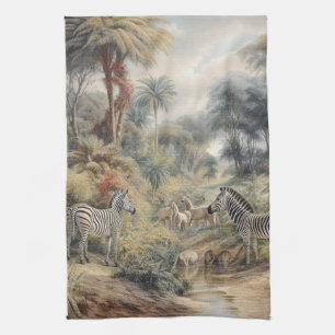 Vintage Serengeti-Oase Botanische Tierwelt Geschirrtuch