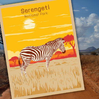 Vintage-Serengeti-Safari-Afrika-Zebra-Reise-Kunst Postkarte