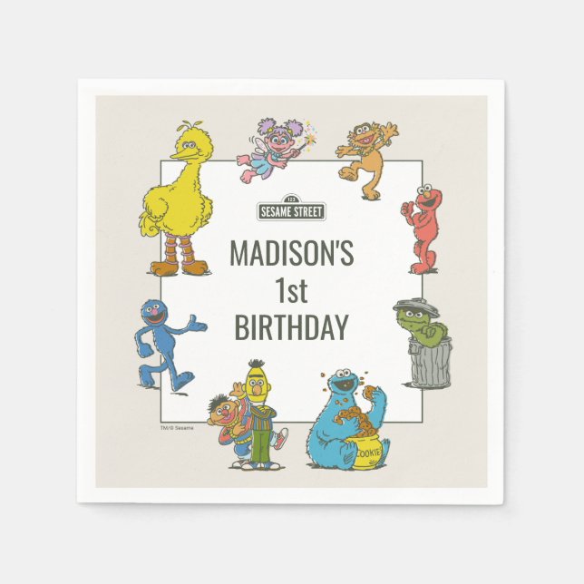 Vintage Sesame Street Characters Birthday Napkins Serviette (Vorderseite)