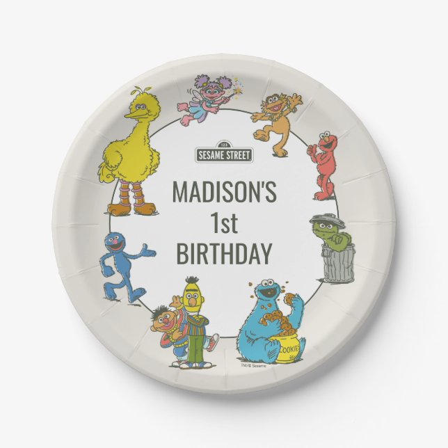 Vintage Sesame Street Characters Birthday Paper Pl Pappteller (Vorderseite)