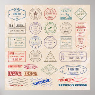 Vintage set vintage postage stamps from countries  poster