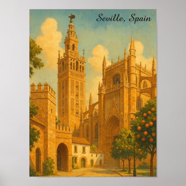 Vintage Seville Spain Andalusia Travel Poster (Vorne)
