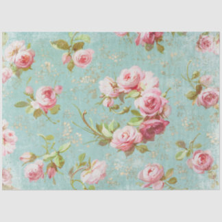 Vintage Shabby Aquamarin und Rosen Dekoupage Seidenpapier