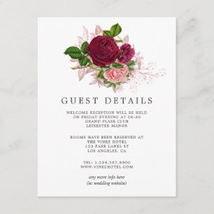 Vintage Shabby Blush und Burgund Gastdetails Begleitkarte