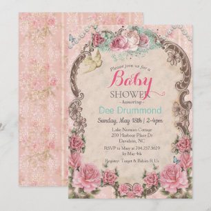 Vintage Shabby Chic Baby Shower Florale Einladung