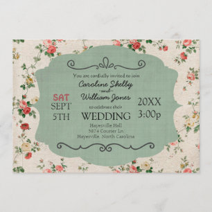 Vintage Shabby Chic Blumen Hochzeitseinladung Einladung