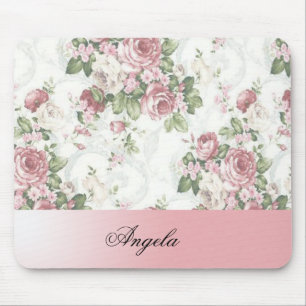 Vintage Shabby Chic Blumen - Personalisiert Mousepad