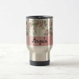 Vintage Shabby Chic Blumen - Personalisiert Reisebecher