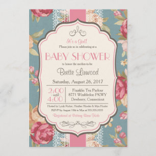 Vintage Shabby Chic Dusch-Einladung, Baby Braut Einladung