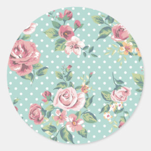 Vintage shabby chic floral türkisfarben rosa Mädch Runder Aufkleber