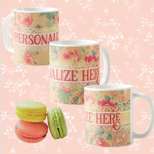 Vintage Shabby Chic Florale Rosen Personalisiert Kaffeetasse