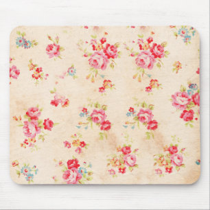 Vintage Shabby Chic Mädchenhaft Rosa Blaue Rosen F Mousepad