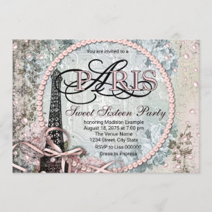 Vintage Shabby Chic Paris Sweet 16 Party Einladung
