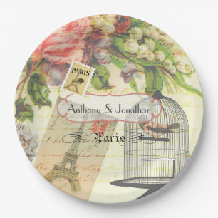 Vintage Shabby-Chic Paris Theme Wedding Custom Pappteller