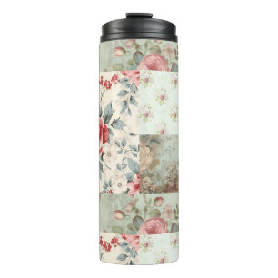 Vintage Shabby Chic Pastellgrün Floral Patchwork Thermosbecher