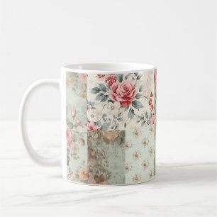 Vintage Shabby Chic Pastellgrün Florale Patchwork Kaffeetasse