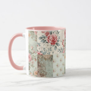 Vintage Shabby Chic Pastellgrün Florale Patchwork Tasse