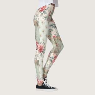 Vintage Shabby Chic Pastellgrün Florale Patchworka Leggings