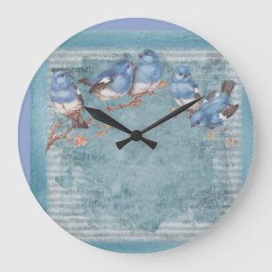 Vintage Shabby Chic Pretty Floral Birds Große Wanduhr