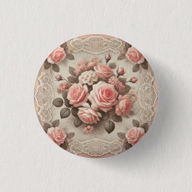 Vintage Shabby Chic Rosa Floral Button (Vorderseite)