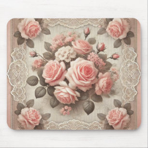 Vintage Shabby Chic Rosa Floral Mousepad