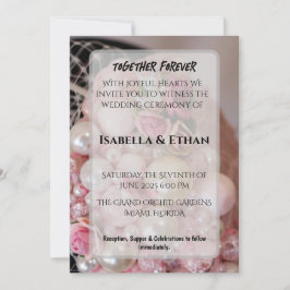 Vintage Shabby Chic rosa Perlen & Stoffrosen  Einladung