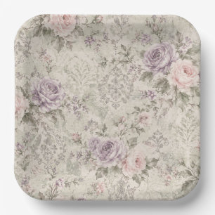 Vintage Shabby Chic Rosa und Lavendelrosen Lendenk Pappteller