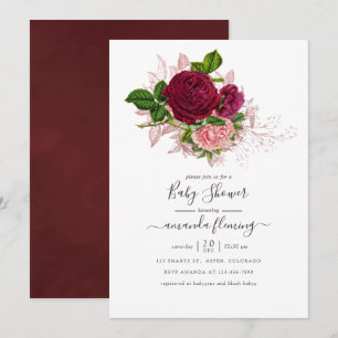 Vintage Shabby-Chic Rosé und Burgunder Baby Shower Einladung