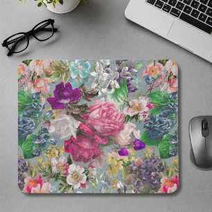 Vintage shabby chic Rosen blau rosa Muster Mousepad