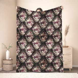 Vintage shabby chic Rosen schwarzes Diamantmuster Fleecedecke