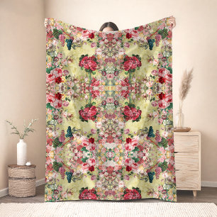 Vintage shabby chic Rosen und Vase gelb Fleecedecke