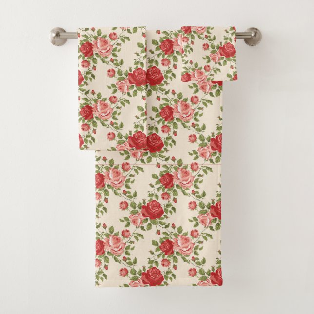 Vintage-Shabby-Chic-Rosenmuster Badhandtuch Set (Insitu)
