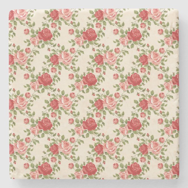 Vintage-Shabby-Chic-Rosenmuster Steinuntersetzer (Vorderseite)