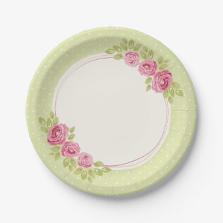 Vintage Shabby Chic Roses Frame Paper Plate Pappteller