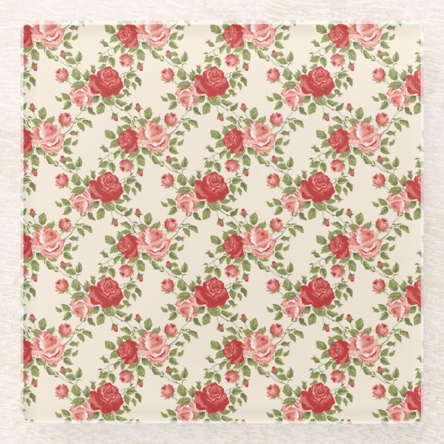 Vintage Shabby Chic Roses Pattern Glasuntersetzer (Vorderseite)
