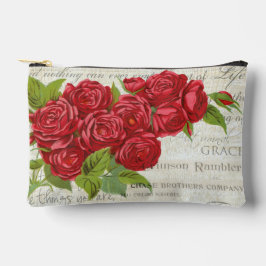 Vintage Shabby Chic-Rote Rosen auf antikem Skript Zubehörtasche