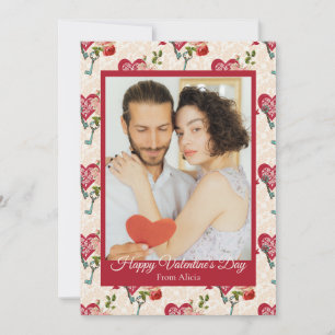 Vintage Shabby Chic rote Rosen und Schlüssel zu me Feiertagskarte